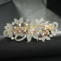 Elegant pearl rhinestone hair clip, luxury gold tone metal spring barrette for women. - Gold Champagne