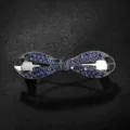 Blue crystal bow hair clip, sparkling rhinestone ponytail spring clip for women elegant. - Blue Gunmetal