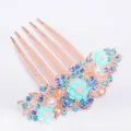 Rose Gold Floral Hair Comb Blue Rhinestones Pearl Hairpin Vintage Headwear Accessory - Blue