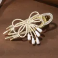 Elegante Perlen Schleife Haarklammer mit Strass, goldene Legierung Haarschmuck für Frauen. - EP23-2 Gold