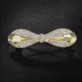 Gold tone rhinestone bow hair clip, sparkling crystal barrette for elegant women hairstyles. - White Gold