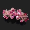Hermosa Pinza de Pelo de Primavera con Estrás Rosa Elegante Broche para Mujer - Rojo Rosa