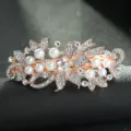 Pearl rhinestone hair clip rose gold barrette elegant floral spring clip for women - Rose Gold White