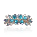 Blue rhinestone hair clip for women, elegant floral metal barrette spring clip for thick hair. - CHA213 Lake Blue