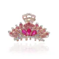 Metal crown hair claw clip sparkling rhinestones pink crystal elegant hair accessories for women - Rose Red
