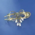 Goldfarbene Legierung Strass Schleife Haarklammer mit Perlen Anhänger elegante Haarspange - EP23-2 Graublau