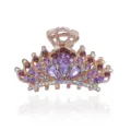 Elegant metal crown hair claw with sparkling purple and white rhinestones for women. - Purple