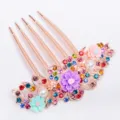 Vintage 5-tine floral hair comb with colorful rhinestones and pearls elegant alloy hair accessory. - Multi-Color