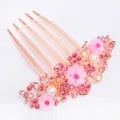 Elegant rose gold rhinestone hair comb with pink flowers and pearls for women elegant styling. - Rose Red