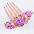 Rose Gold Rhinestone Flower Hair Comb Vintage Hair Accessories for Women Elegant Hair - Violet
