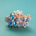 Elegante roségoldene Strass-Haarklammer mit funkelnden blauen Kristallen für Damen Alltag. - Roségold Seeblau