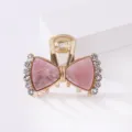 Pink bow hair claw clip, elegant rhinestone crystal acetate metal hair accessories for women daily. - Pink