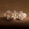 Grande pinza de pelo de resorte flor cristal vintage aleación diamantes cola de caballo - Blanco