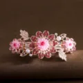Elegant flower crystal spring hair clip rhinestone barrette for women half up ponytail accessories - Pink