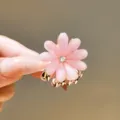 Pink Flower Hair Claw Clip with Sparkling Rhinestone Alloy Small Hair Catch Accessory - Pink