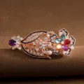 Exquisite rose gold rhinestone crystal hair clip with colorful floral design for women style. - Colorful