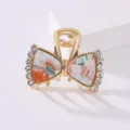 Korean rhinestone acetate alloy hair claw clip bow crystal hair catch for women daily wear - Colorful