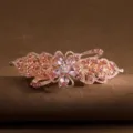 Rose gold rhinestone spring hair clip, elegant pink crystal floral ponytail barrette for women. - Rose Gold Pink