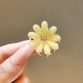 Yellow flower hair claw clip, rhinestone resin hair accessories, cute mini grab clip for bangs. - Yellow