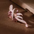 Elegant rose gold crystal brooch for women, sparkling floral corsage for suit jacket. - Rose Gold and Purple