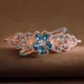 Vintage rhinestone floral spring hair clip for women, elegant rose gold barrette accessories. - Rose Gold Blue