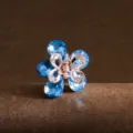 Mini blue crystal flower hair claw clip, elegant metal shark hair catch accessory. - TS123 Lake Blue