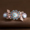 Elegant crystal flower hair clip spring barrette for women, sparkling rhinestone hair accessory. - Blue