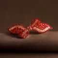 Rhinestone bow hair clip for women, elegant gold metal crystal spring barrette accessory. - Gold Red