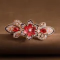 Pinza de pelo de flor de cristal rojo, pasador de resorte de aleación vintage para mujeres - Rojo
