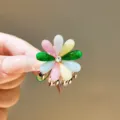 Colorful floral hair claw clip with rhinestone, mini alloy metal hairpin for women girls. - Multicolor