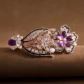Purple crystal hair clip, rose gold spring barrette with rhinestones and pearl detail. - Purple