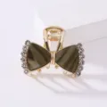 Korean style rhinestone alloy hair claw clip elegant bow shark clip for women hair styling - Gray