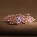 Elegant rhinestone flower spring hair clip, sparkling purple crystals, rose gold tone hair accessories. - Rose Gold and Purple