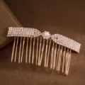 Gold rhinestone hair comb, elegant alloy pearl insert comb for women bridal hair styling tools. - Pearl Style 4