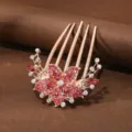 Peineta de pedrería oro rosa con flores de cristal rosa, detalle exquisito para peinados elegantes. - Flor Rosa Súper Brillante