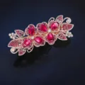 Rose gold rhinestone hair clip detail, sparkling pink crystal butterfly spring clip for women. - Rose Red