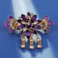 Exquisite vintage peacock hair claw clip with purple rhinestones and elegant hanging tassels. - LP1-3 Purple Peacock