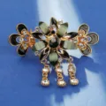 Pince a cheveux pompon vintage moyenne strass fleur accessoire cheveu elegante chic - LP1-3 Paon Gris