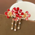 Pince à cheveux vintage à pampilles avec strass rouges, accessoires élégants pour femmes. - LP1-4 Paon Rouge