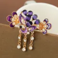 Pince à cheveux vintage à franges avec strass violets et chaînes pendantes élégantes pour coiffures. - LP1-4 Paon Violet