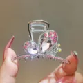 Crystal butterfly hair claw clip with pink rhinestones, elegant metal shark hair clip for women. - Silver Pink Stone