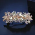Gold metal rhinestone hair clip vintage flower spring barrette for women elegant - CHA213 White