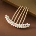 Rose gold pearl rhinestone hair comb bridal updo hair accessories for elegant women styling - White Pearl Hair Comb 2