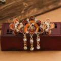 Vintage rhinestone tassel hair claw clip elegant metal hairpin for women hair styling accessory - LP1-6 Champagne Peacock