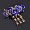 Blue butterfly hair claw clip with rhinestone tassel, elegant metal hairpin for women. - Blue
