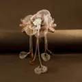 Champagne fabric flower hair clip with tassel retro vintage spring barrette for women - Champagne