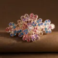 Colorful rhinestone flower metal spring clip hair accessory for women ponytail holder - Multi-Color