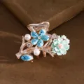 Korean style fashion crystal hair claw clip, small floral pearl hairpin for women daily use. - Teal
