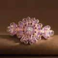Exquisite rhinestone hair clip, rose gold metal spring barrette with purple crystals daily wear. - Purple