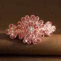 Exquisite rhinestone metal hair clip with sparkling pink crystal flowers for elegant hairstyles. - Red